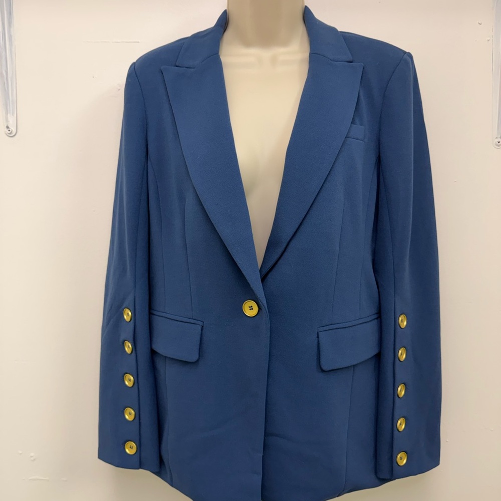 Dennis Basso Regular Luxe Crepe Blazer with Button Details Size 4 Blue Bliss